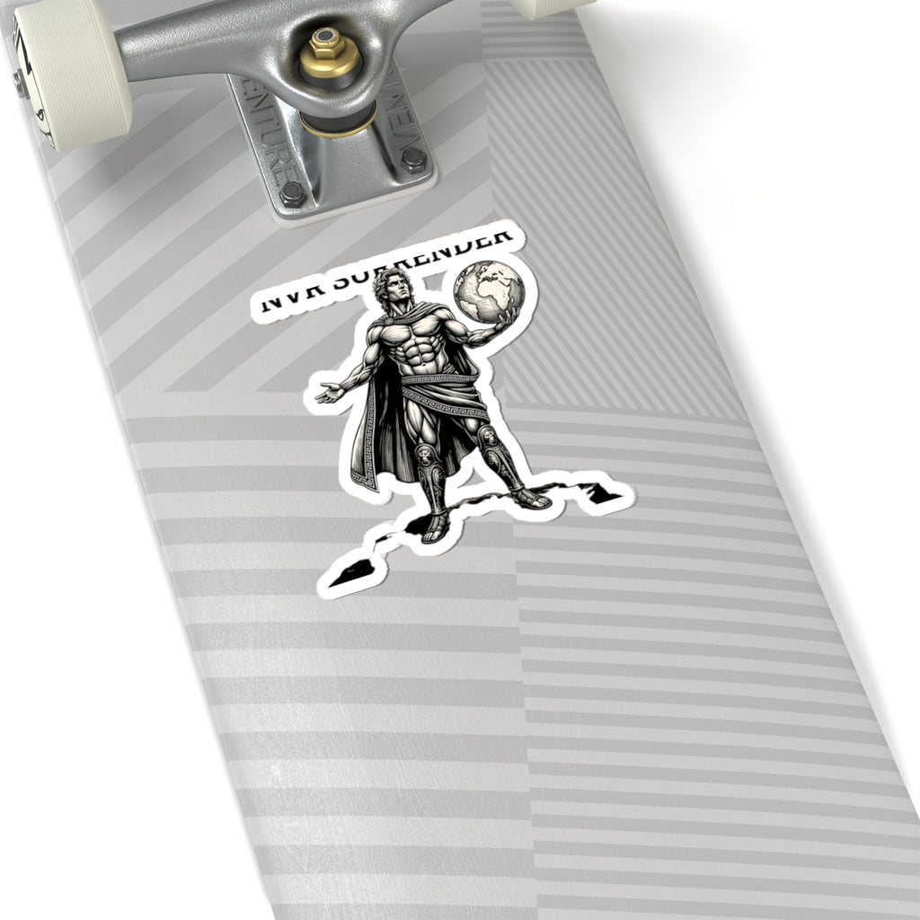 Never Surrender Warrior Sticker — Vintage Mythic Hero Kiss-Cut Laptop Decal
