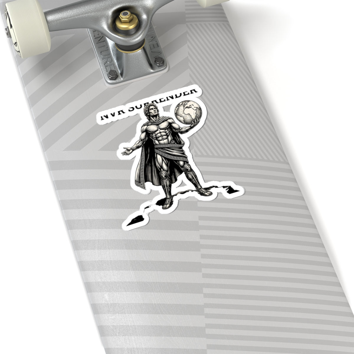 Never Surrender Warrior Sticker — Vintage Mythic Hero Kiss-Cut Laptop Decal