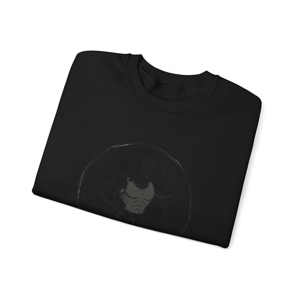 Crewneck Sweatshirt — 'Nevr Surrd' Vintage Strongman Graphic