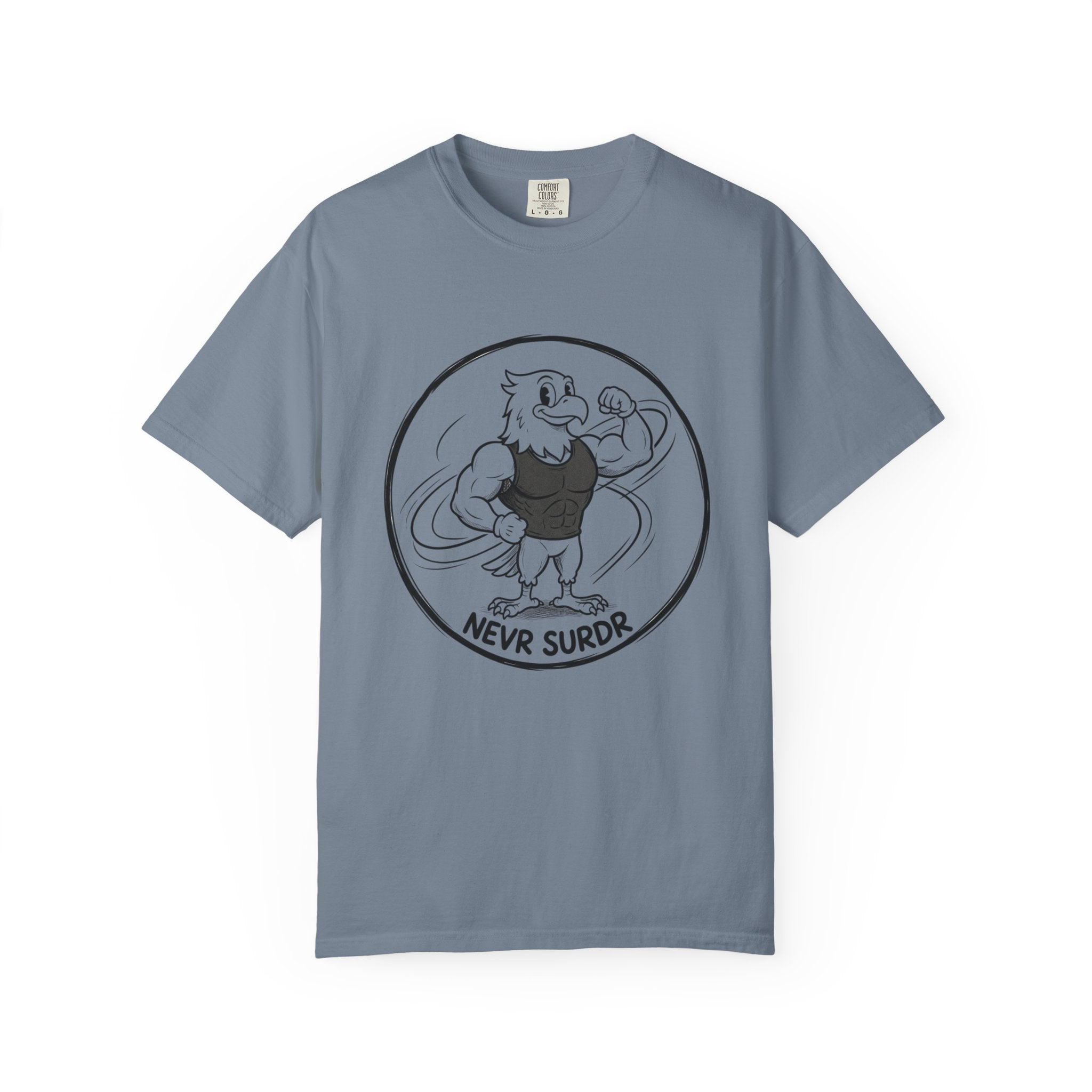 Eagle Strength T-Shirt — 'NEVR SURDR' Retro Athletic Graphic Tee