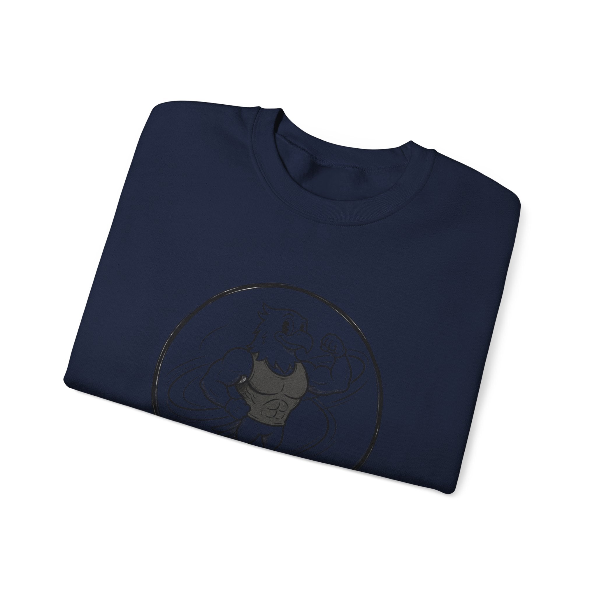 Crewneck Sweatshirt — 'Nevr Surrd' Vintage Strongman Graphic