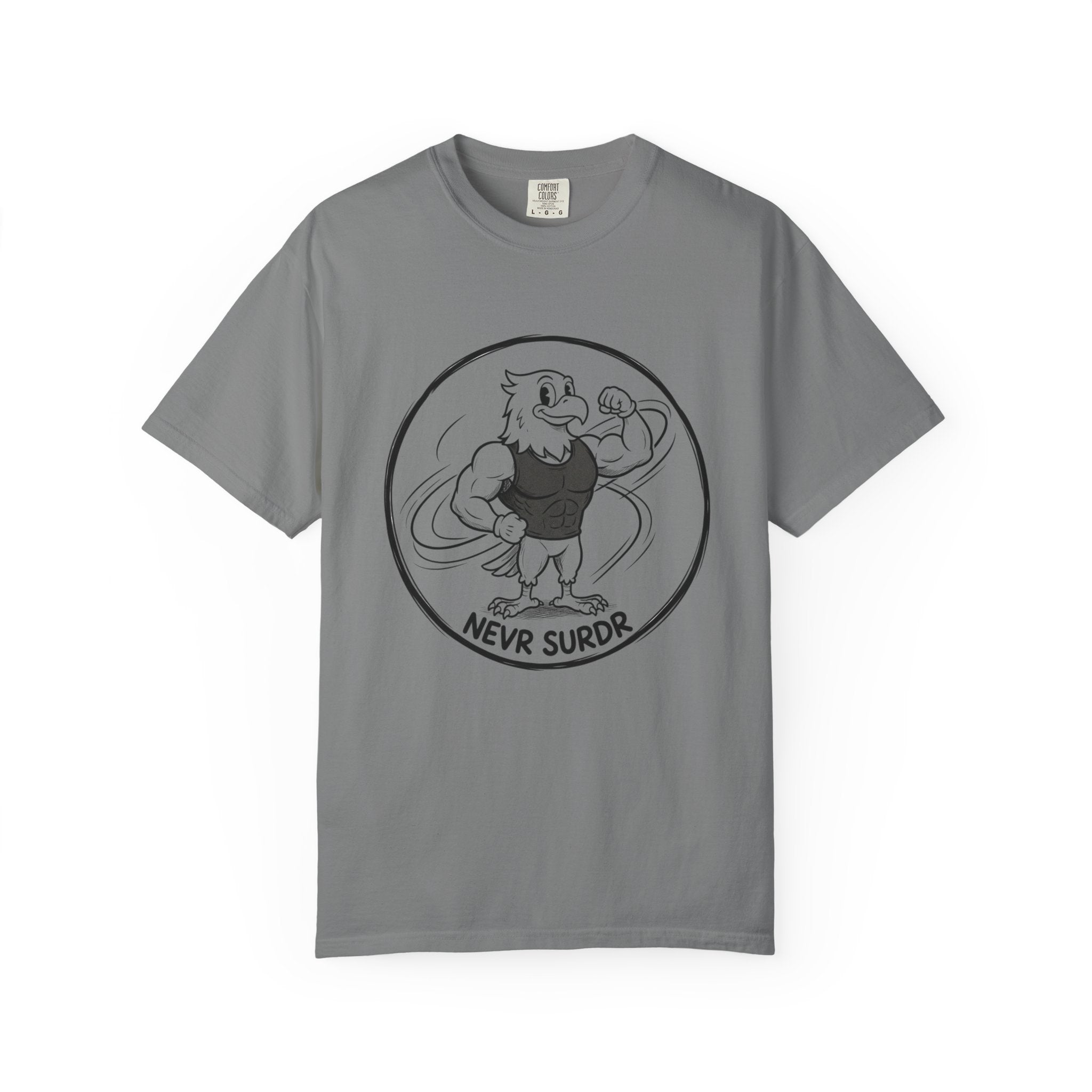 Eagle Strength T-Shirt — 'NEVR SURDR' Retro Athletic Graphic Tee