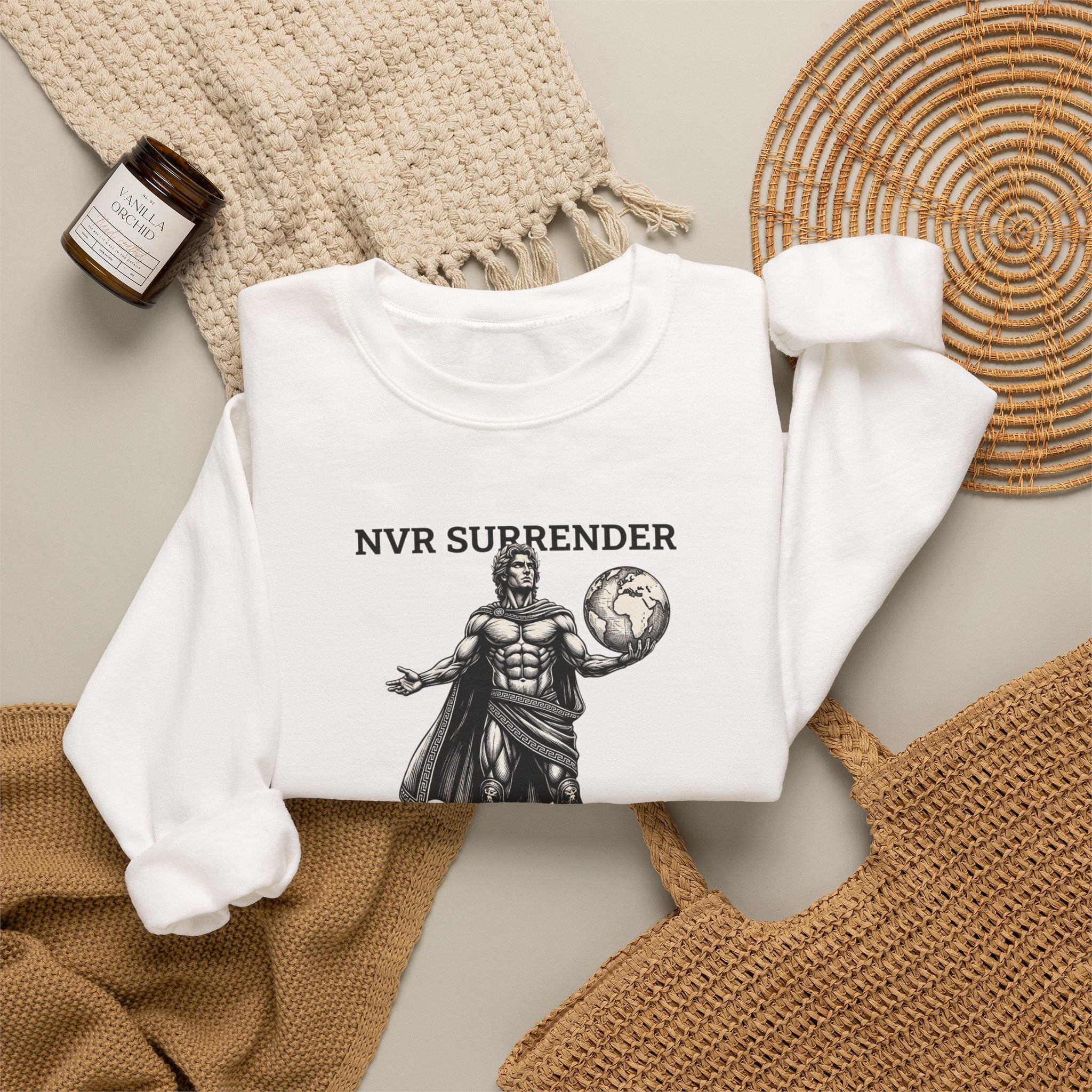 NVR Surrender Spartan Sweatshirt — Warrior Graphic Crewneck
