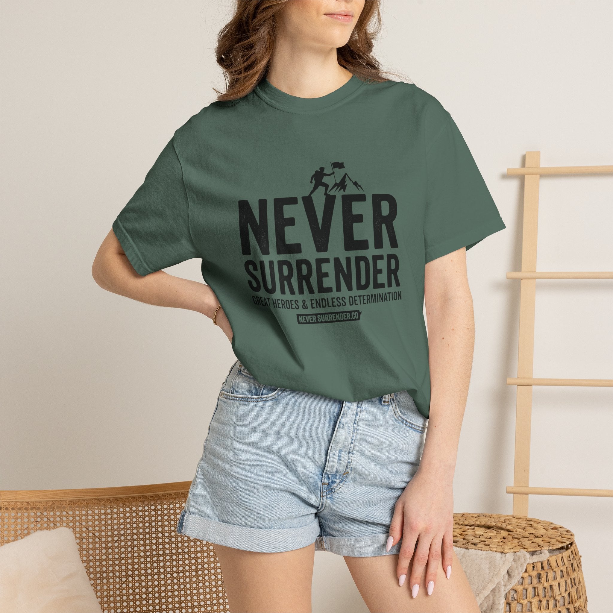 Never Surrender T-Shirt — Motivational Military Rescue Design