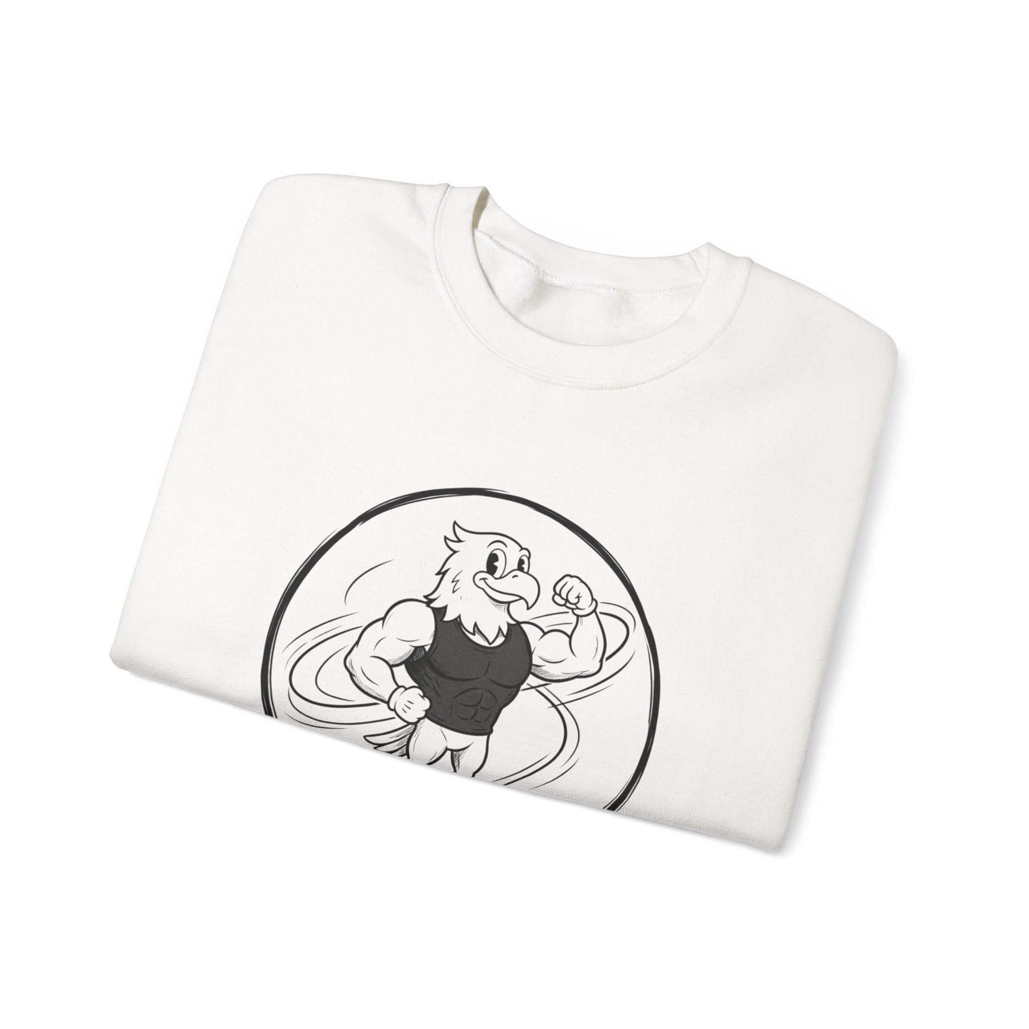 Crewneck Sweatshirt — 'Nevr Surrd' Vintage Strongman Graphic