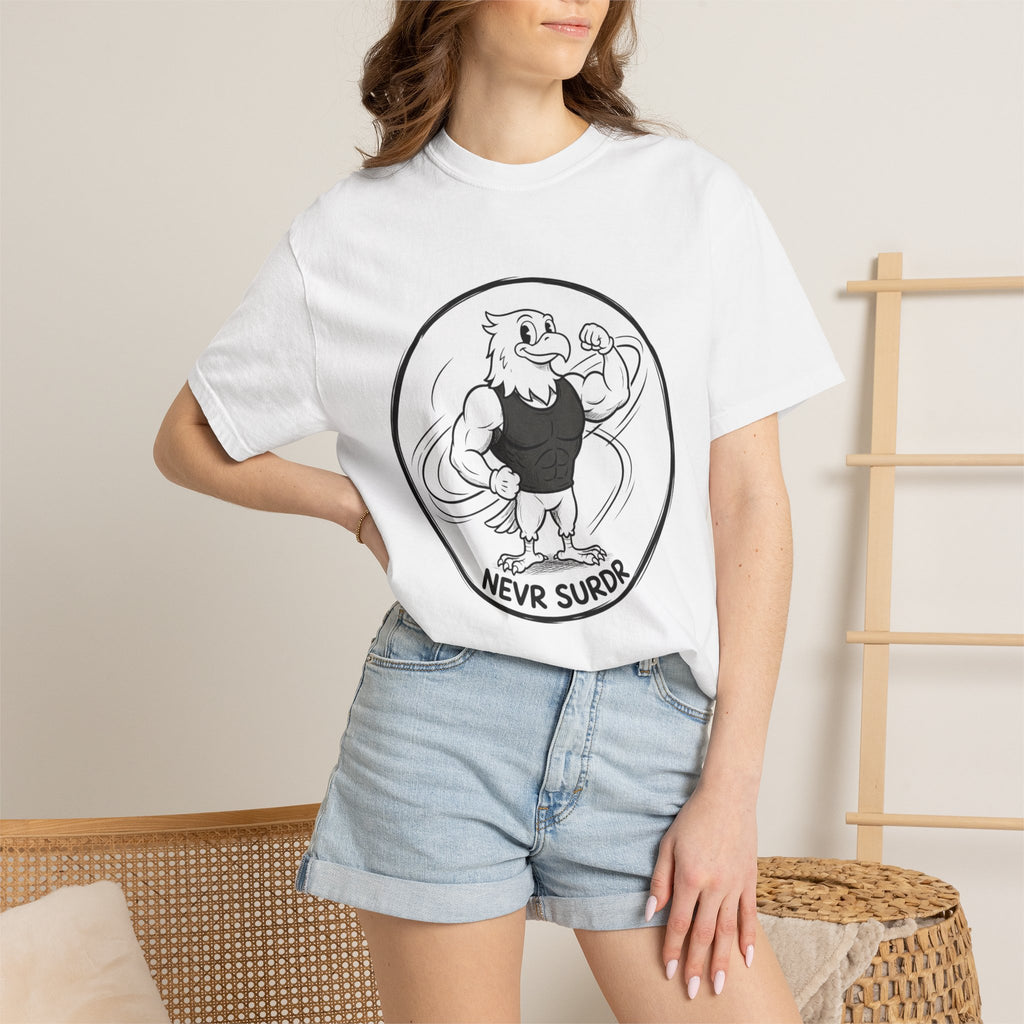 Eagle Strength T-Shirt — 'NEVR SURDR' Retro Athletic Graphic Tee