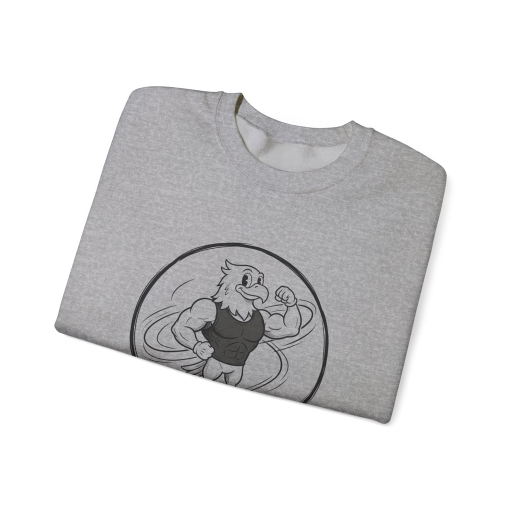 Crewneck Sweatshirt — 'Nevr Surrd' Vintage Strongman Graphic