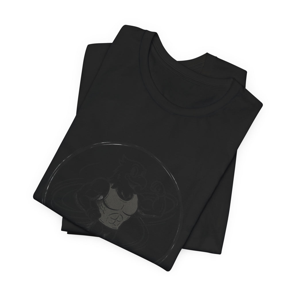 T-Shirt — 'NEVR SURDR' Strongman Cartoon Graphic Tee