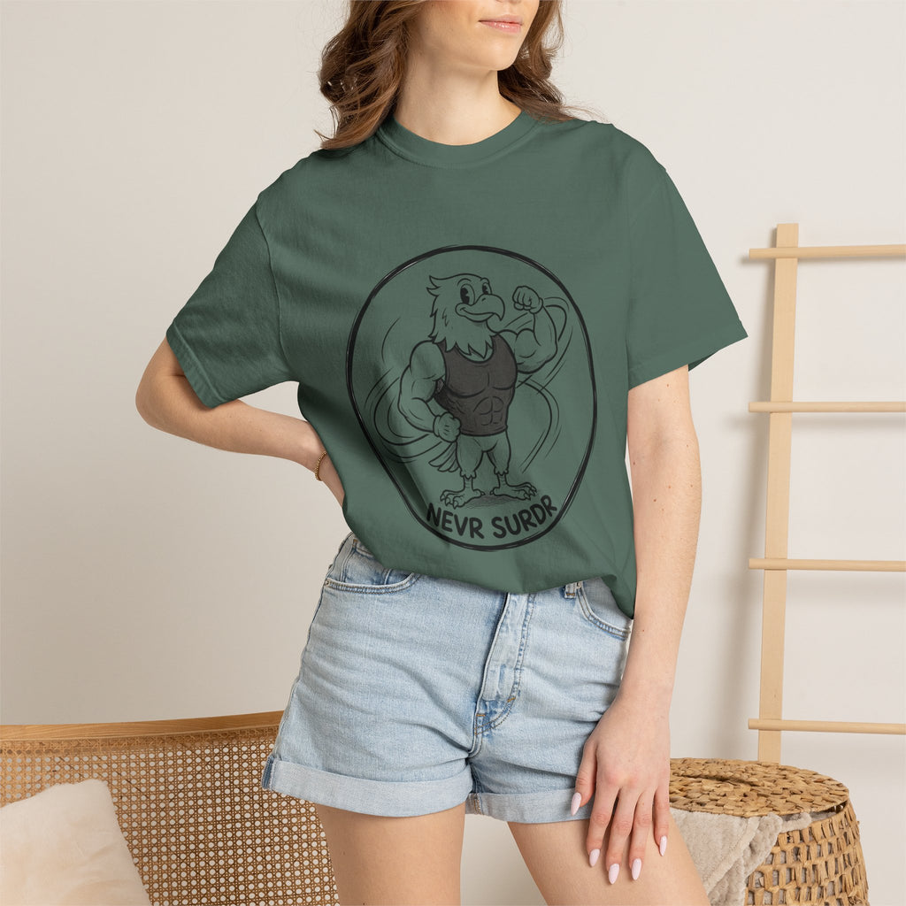 Eagle Strength T-Shirt — 'NEVR SURDR' Retro Athletic Graphic Tee