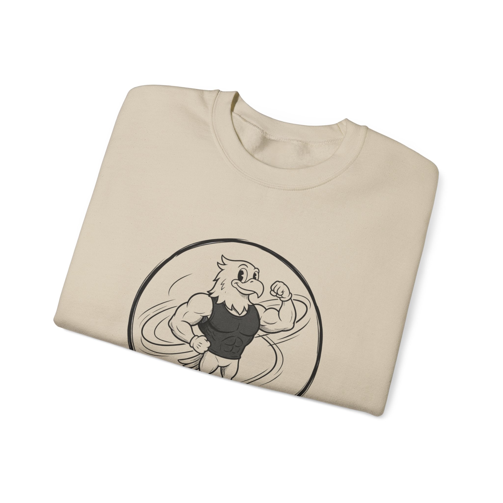 Crewneck Sweatshirt — 'Nevr Surrd' Vintage Strongman Graphic