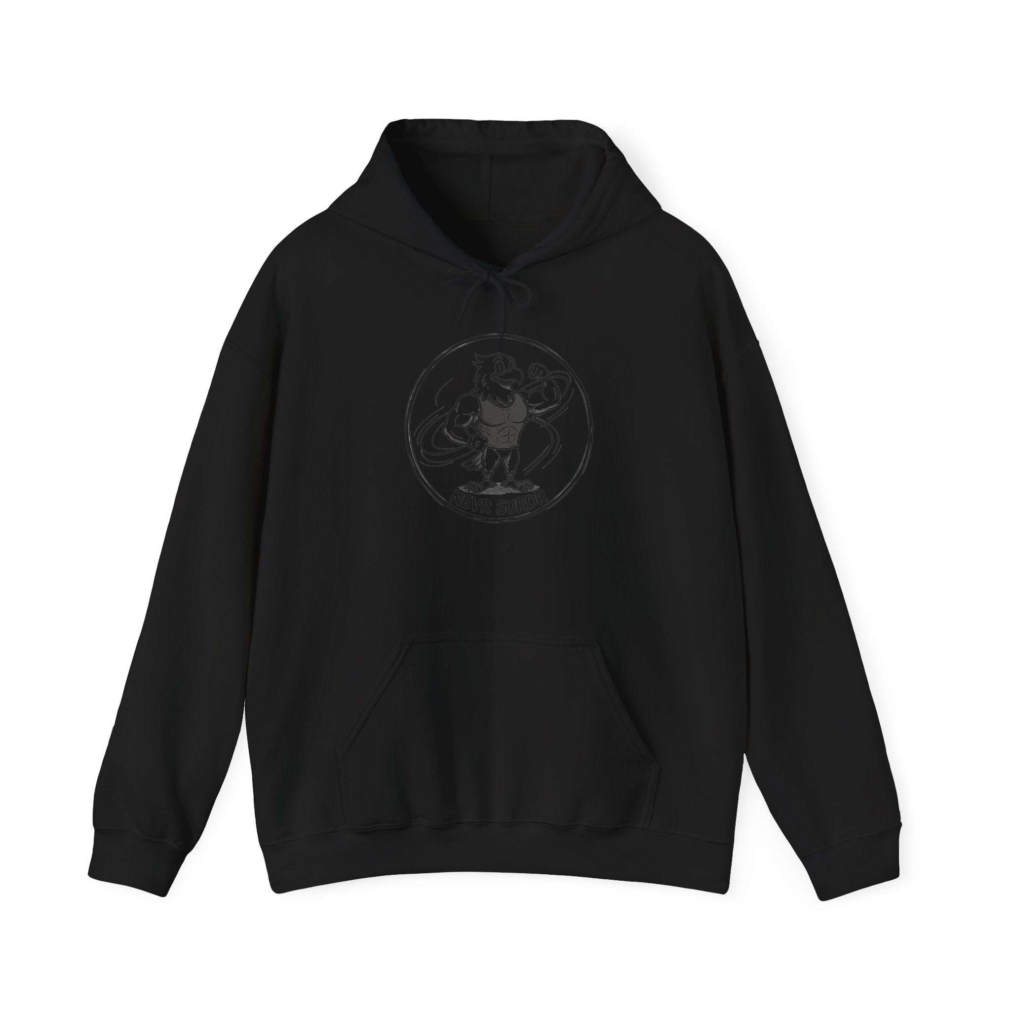 Never Surrender Hoodie — Vintage Strongman Graphic Hooded Sweatshirt