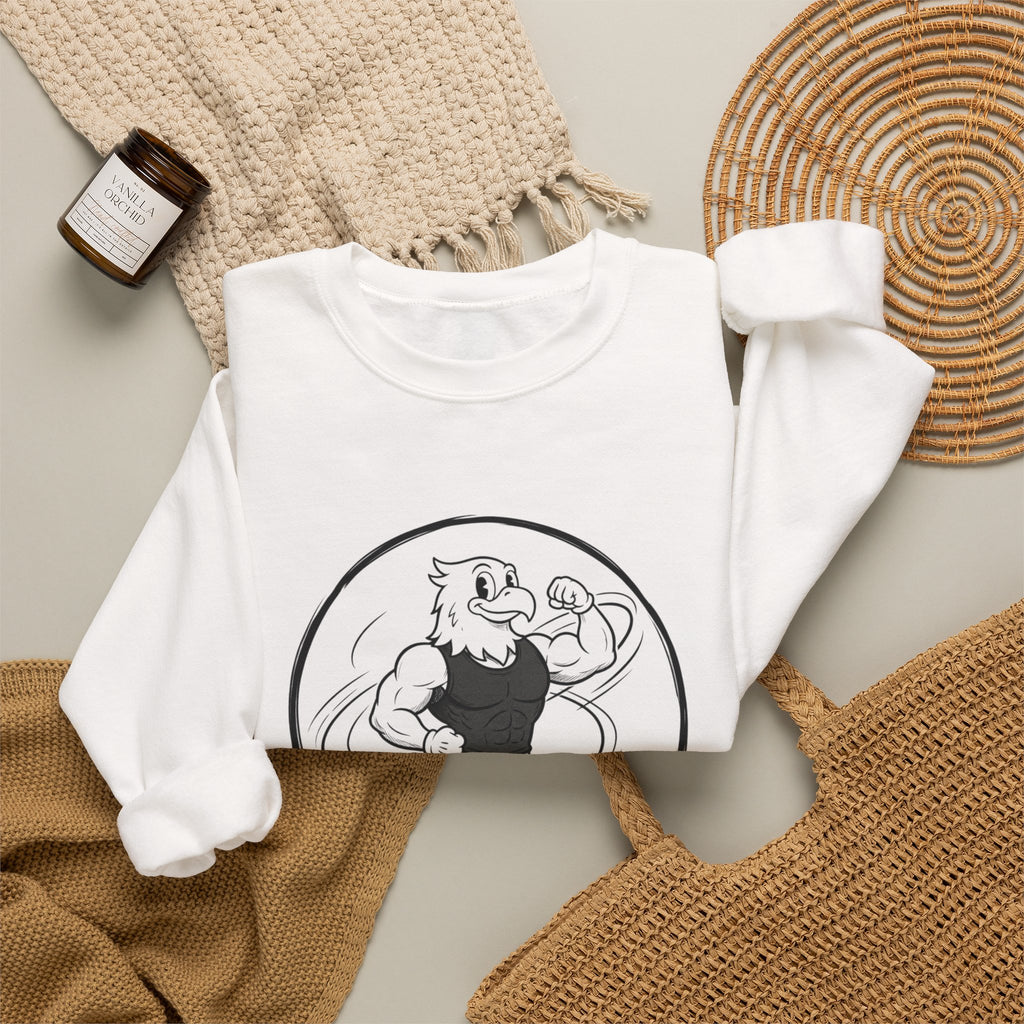 Crewneck Sweatshirt — 'Nevr Surrd' Vintage Strongman Graphic