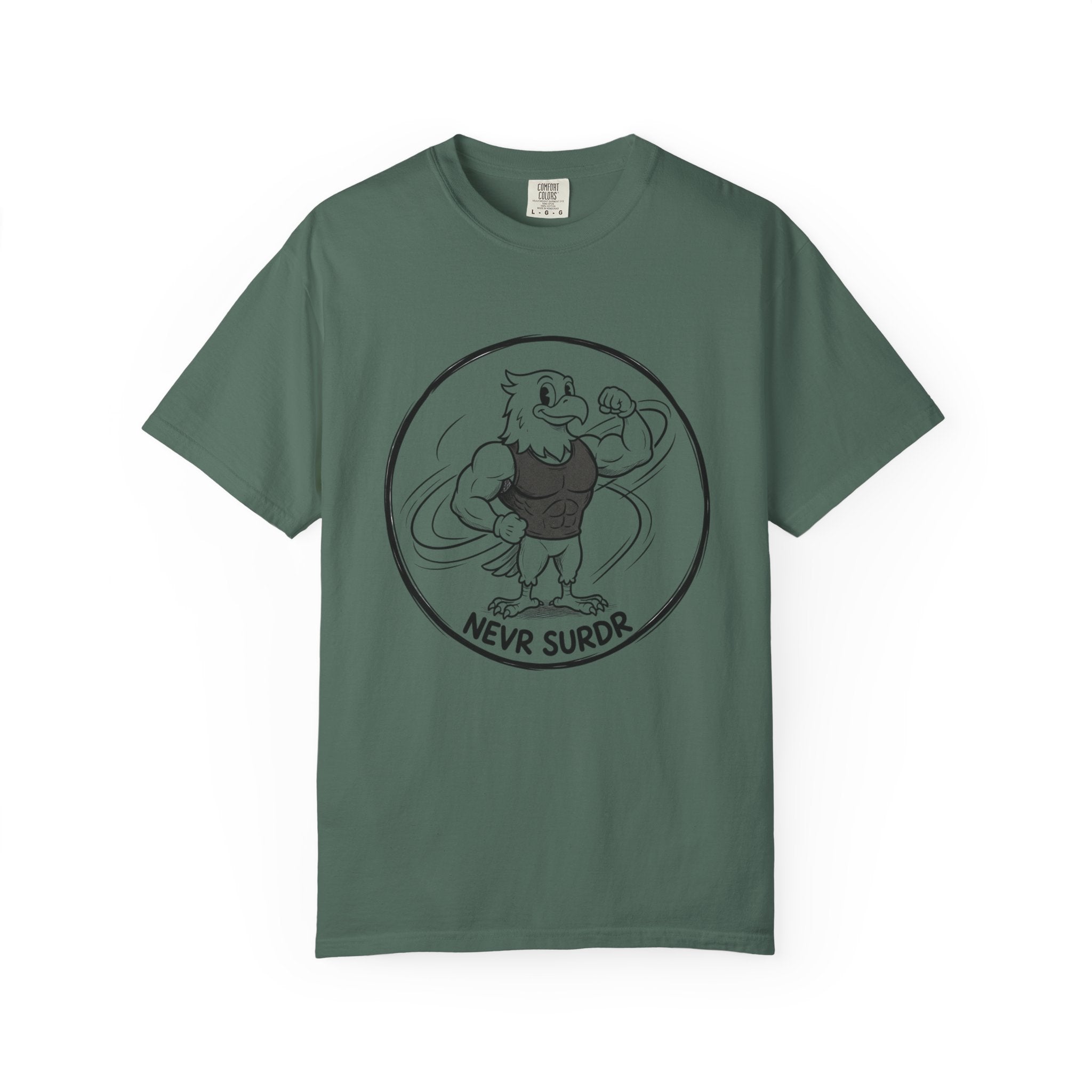 Eagle Strength T-Shirt — 'NEVR SURDR' Retro Athletic Graphic Tee