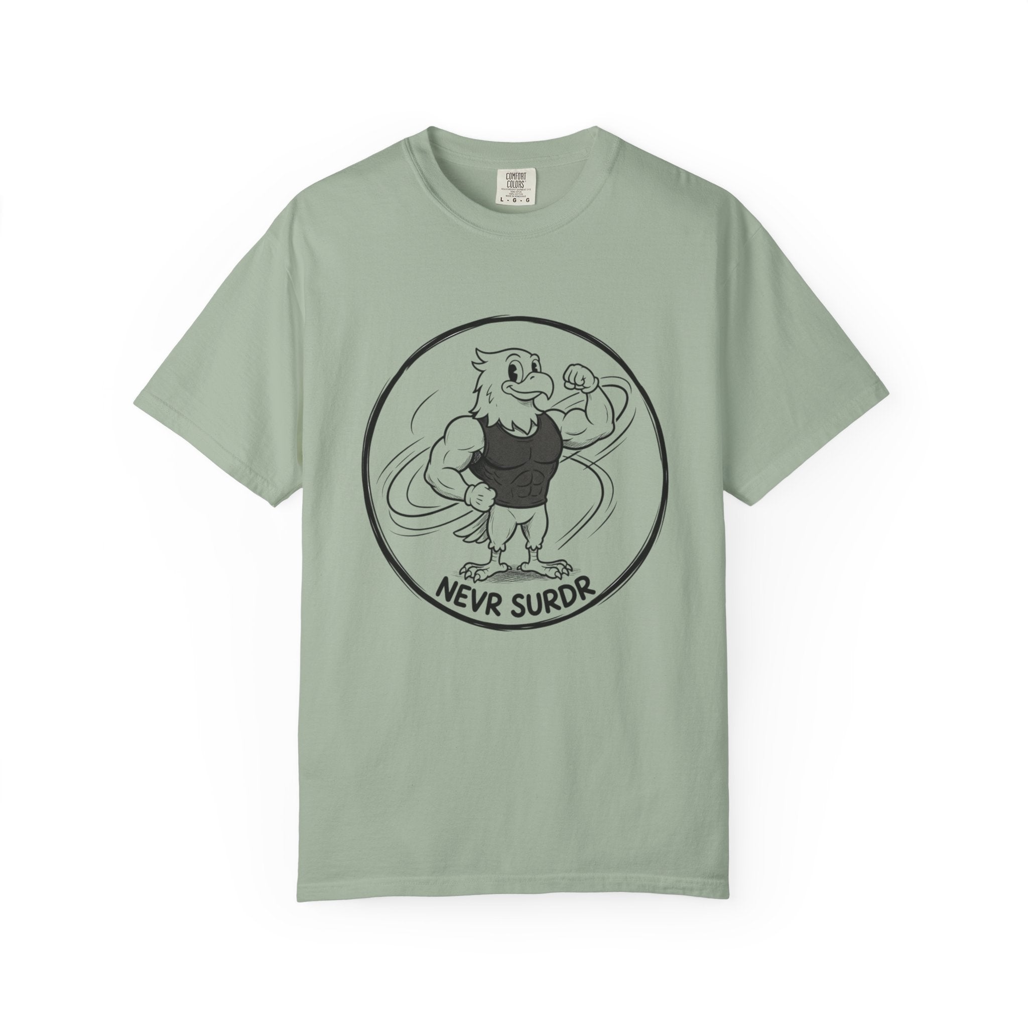 Eagle Strength T-Shirt — 'NEVR SURDR' Retro Athletic Graphic Tee