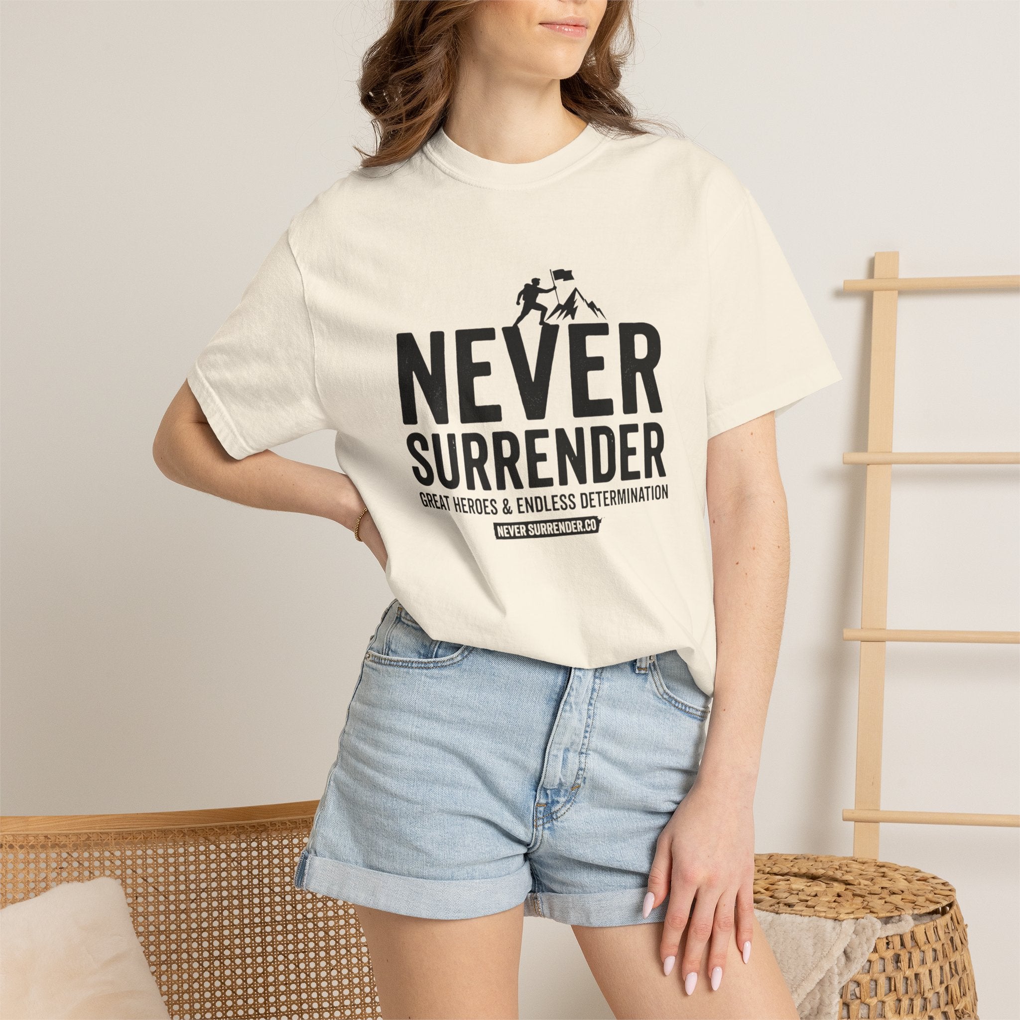 Never Surrender T-Shirt — Motivational Military Rescue Design