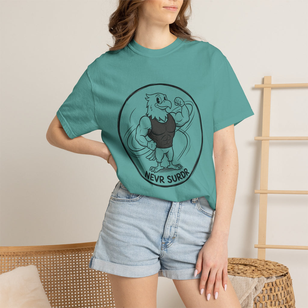 Eagle Strength T-Shirt — 'NEVR SURDR' Retro Athletic Graphic Tee