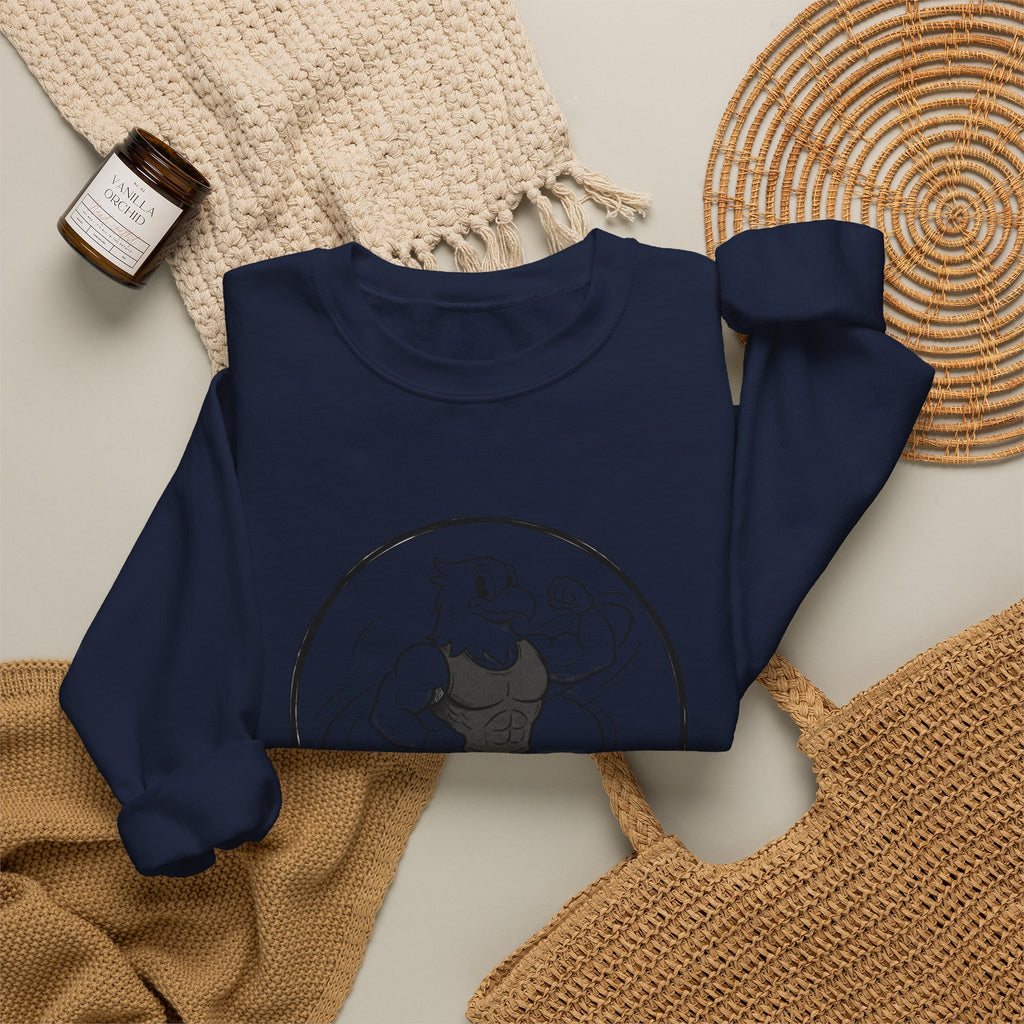 Crewneck Sweatshirt — 'Nevr Surrd' Vintage Strongman Graphic