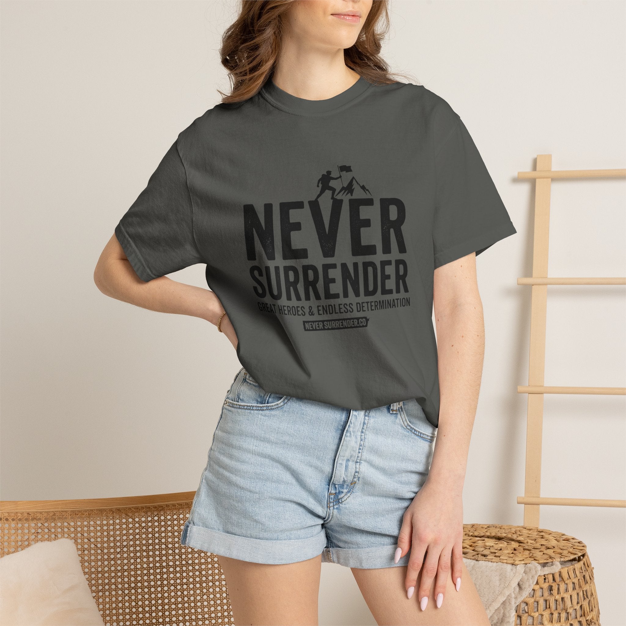 Never Surrender T-Shirt — Motivational Military Rescue Design