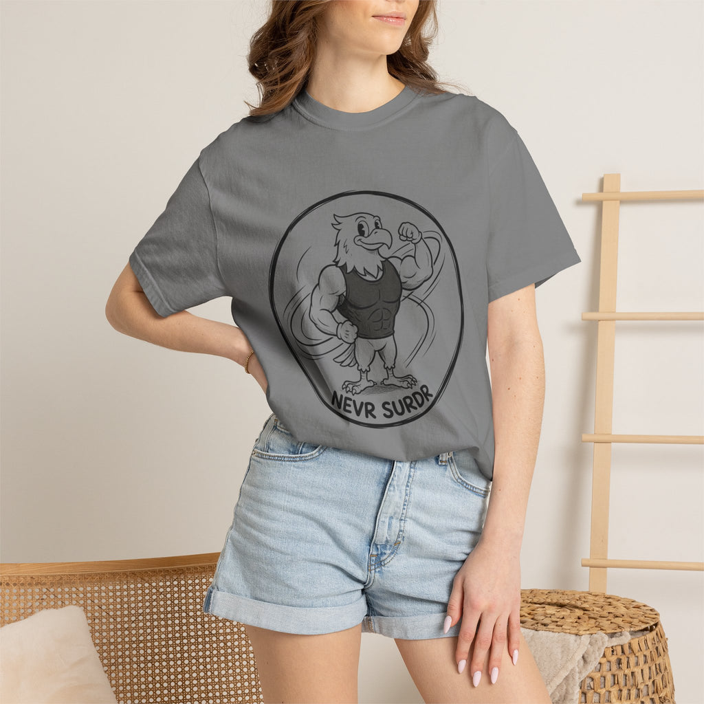 Eagle Strength T-Shirt — 'NEVR SURDR' Retro Athletic Graphic Tee