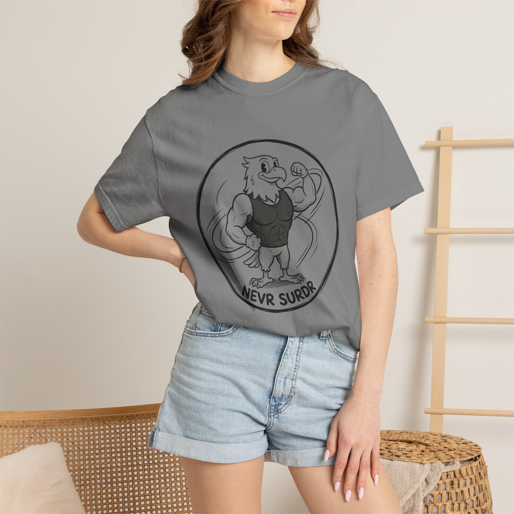 Eagle Strength T-Shirt — 'NEVR SURDR' Retro Athletic Graphic Tee