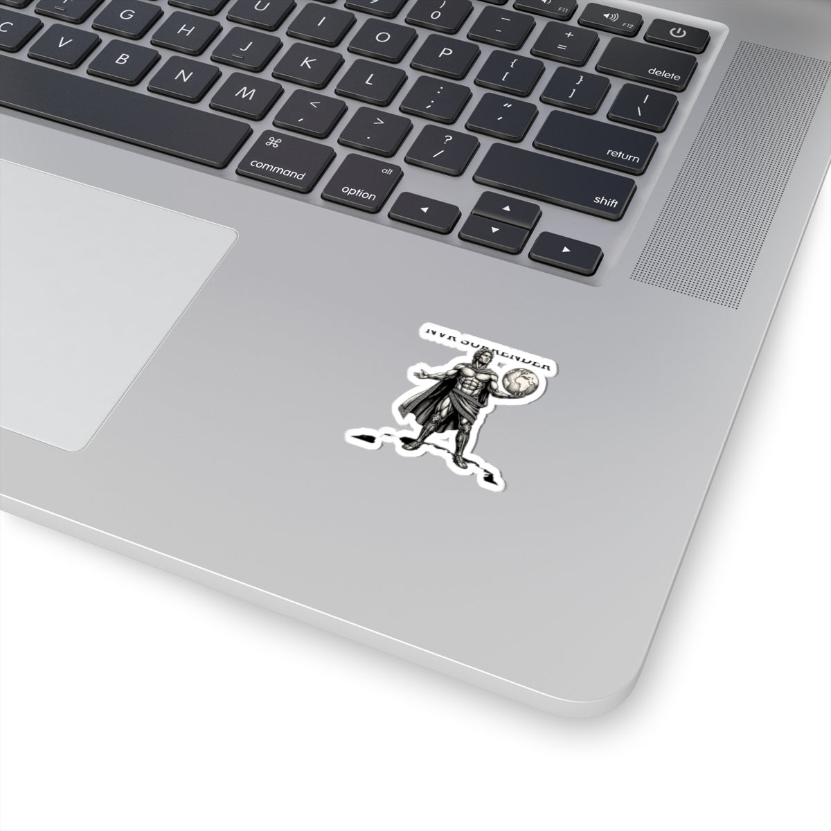Never Surrender Warrior Sticker — Vintage Mythic Hero Kiss-Cut Laptop Decal