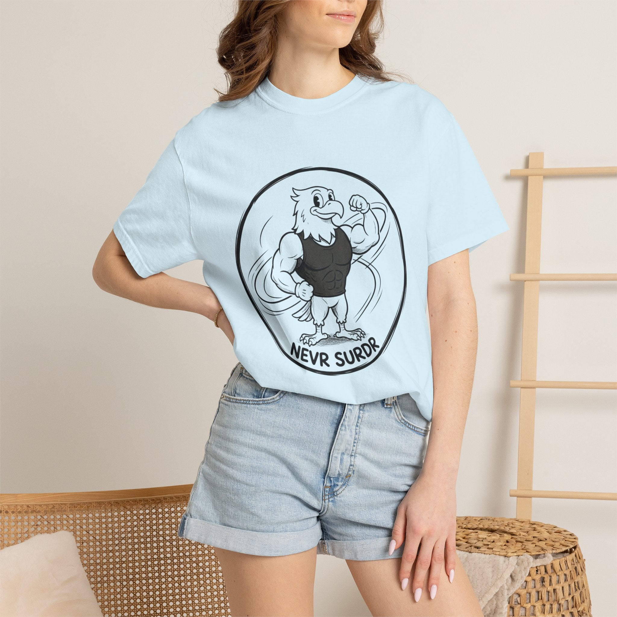 Eagle Strength T-Shirt — 'NEVR SURDR' Retro Athletic Graphic Tee