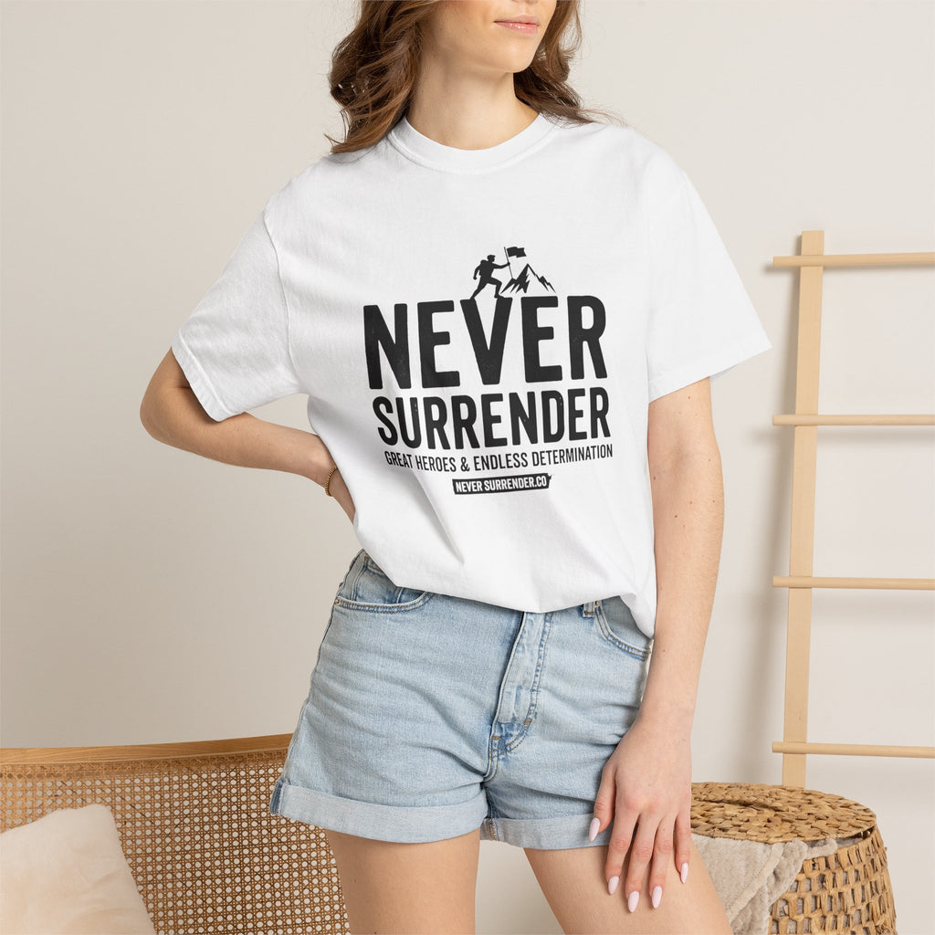 Never Surrender T-Shirt — Motivational Military Rescue Design