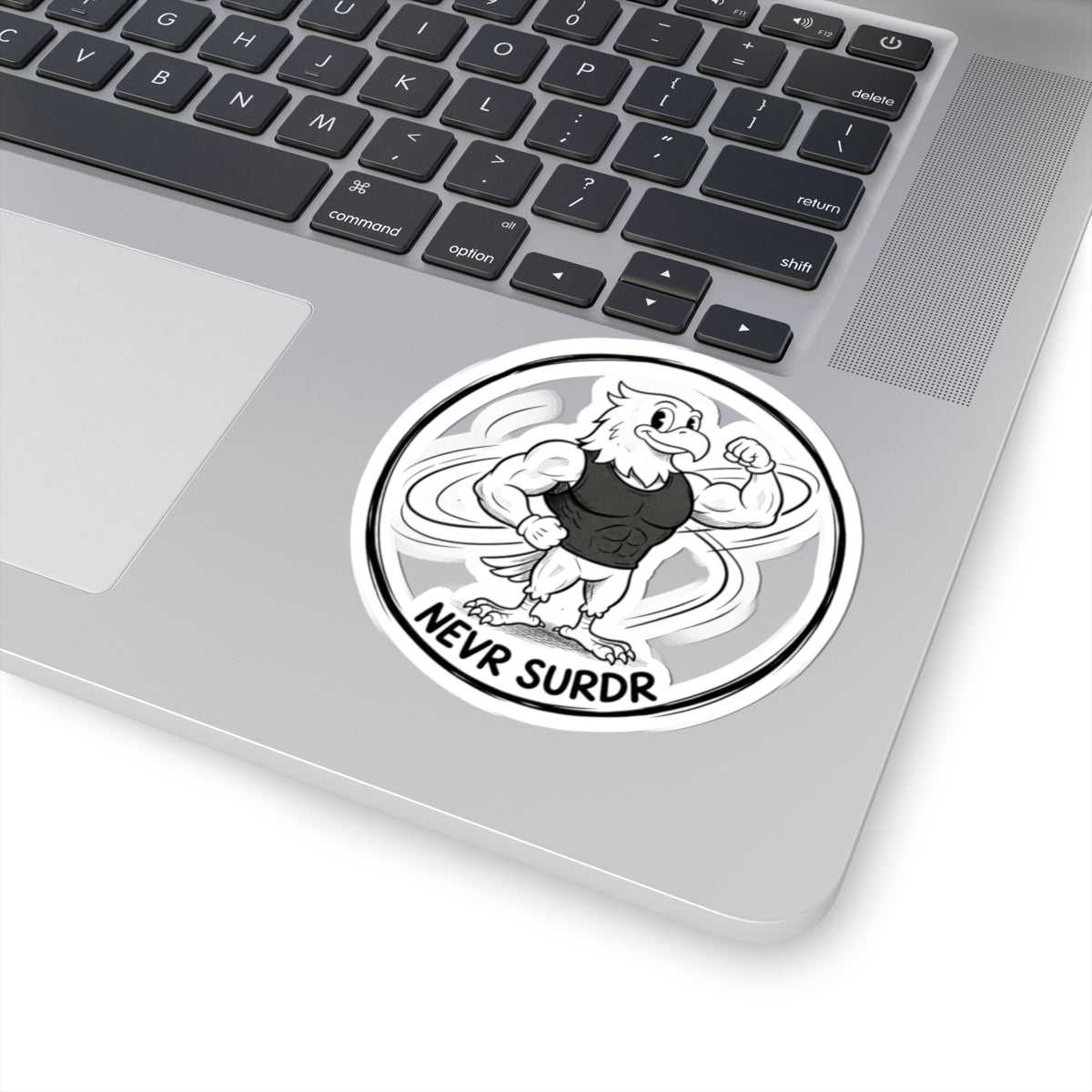 Never Surrender Eagle Sticker — Motivational Fitness Kiss-Cut Sticker