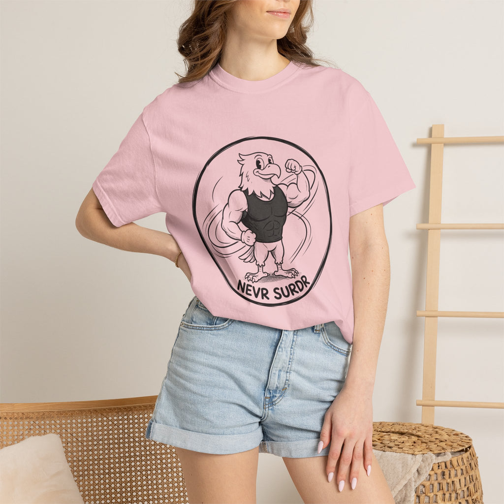 Eagle Strength T-Shirt — 'NEVR SURDR' Retro Athletic Graphic Tee