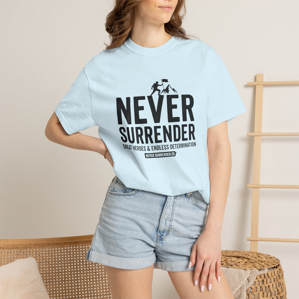 Never Surrender T-Shirt — Motivational Military Rescue Design
