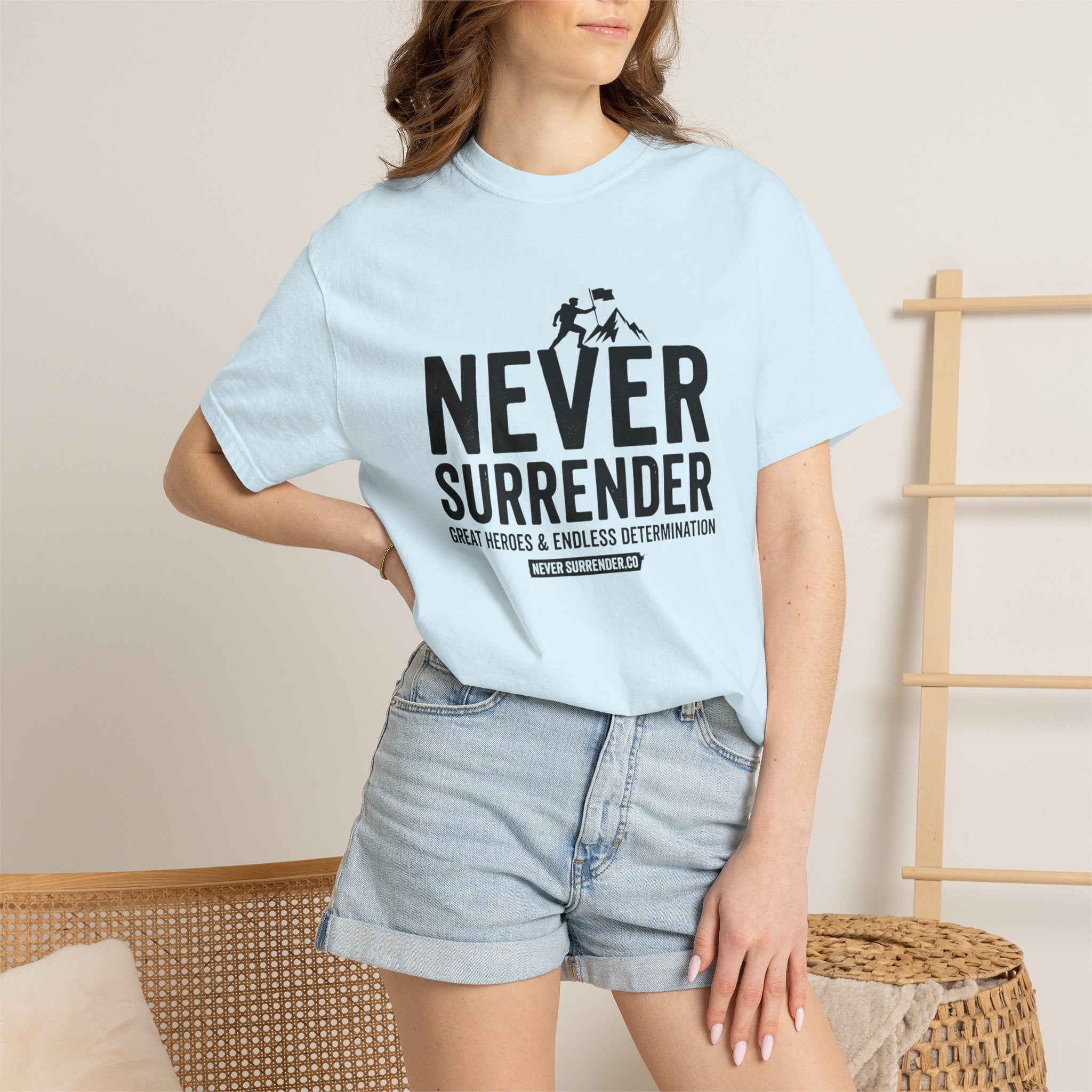Never Surrender T-Shirt — Motivational Military Rescue Design
