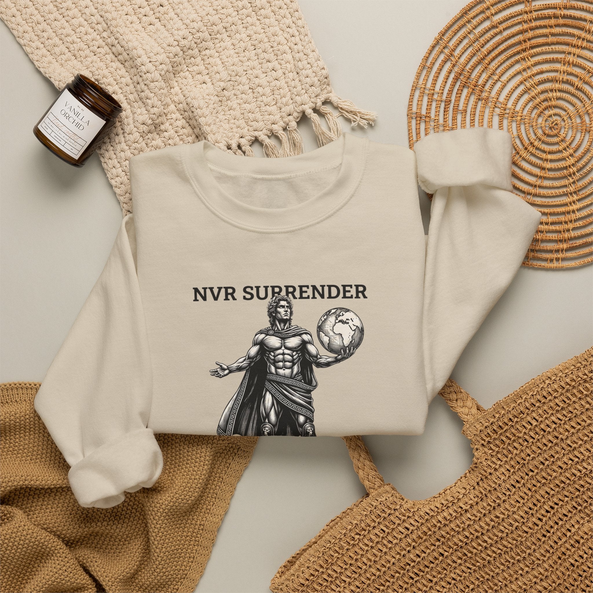 NVR Surrender Spartan Sweatshirt — Warrior Graphic Crewneck