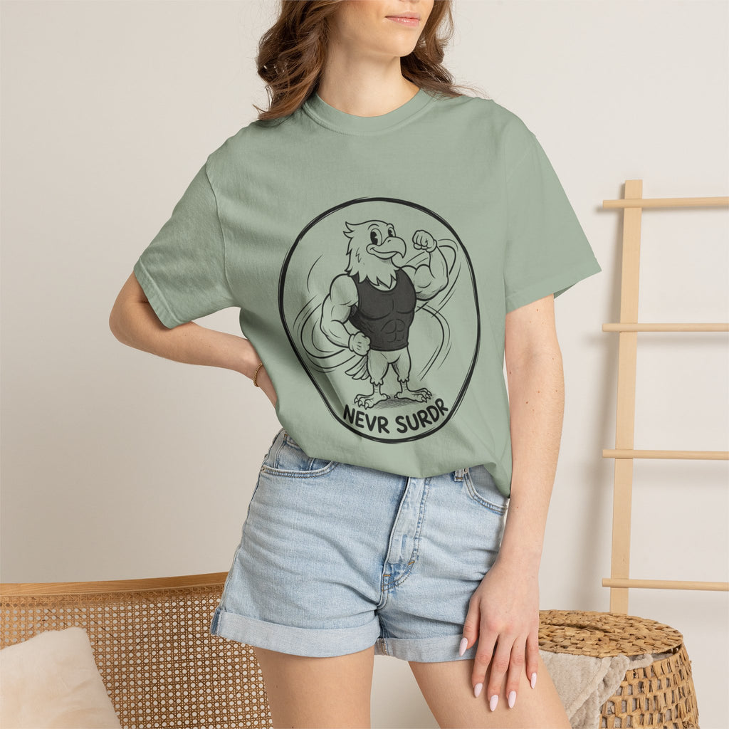 Eagle Strength T-Shirt — 'NEVR SURDR' Retro Athletic Graphic Tee