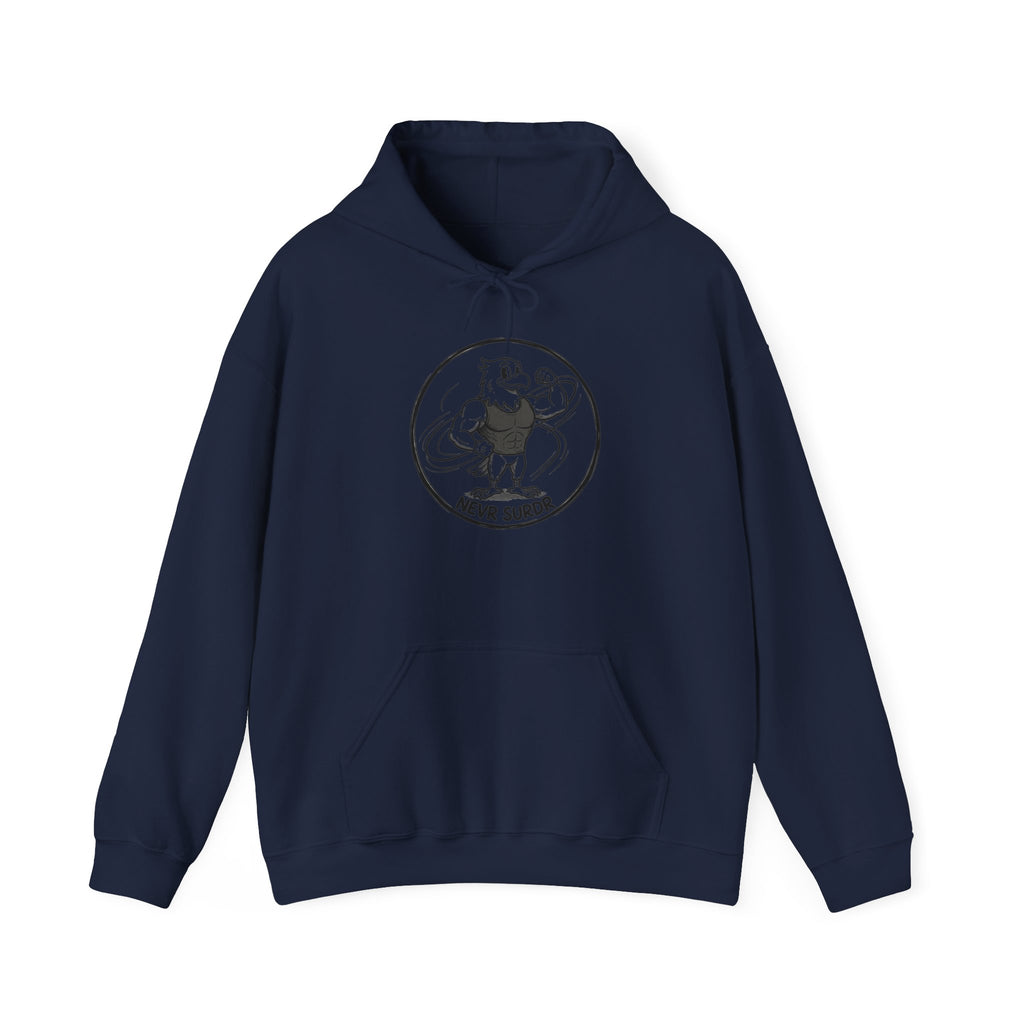 Never Surrender Hoodie — Vintage Strongman Graphic Hooded Sweatshirt