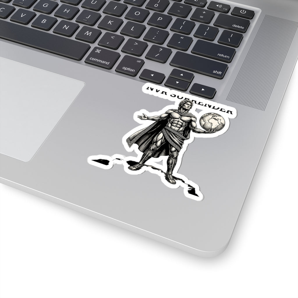 Never Surrender Warrior Sticker — Vintage Mythic Hero Kiss-Cut Laptop Decal