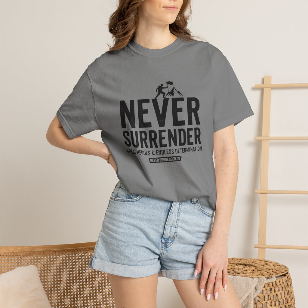 Never Surrender T-Shirt — Motivational Military Rescue Design