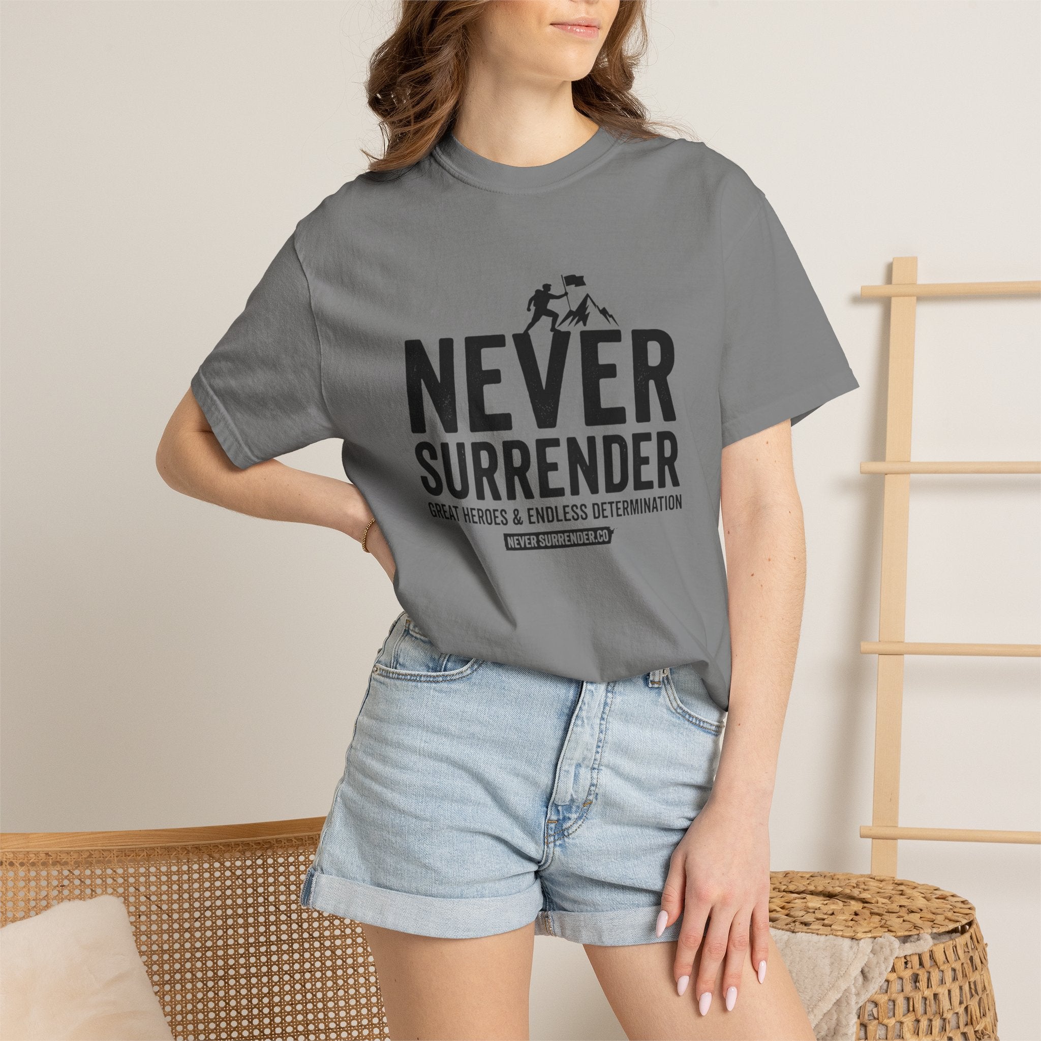 Never Surrender T-Shirt — Motivational Military Rescue Design