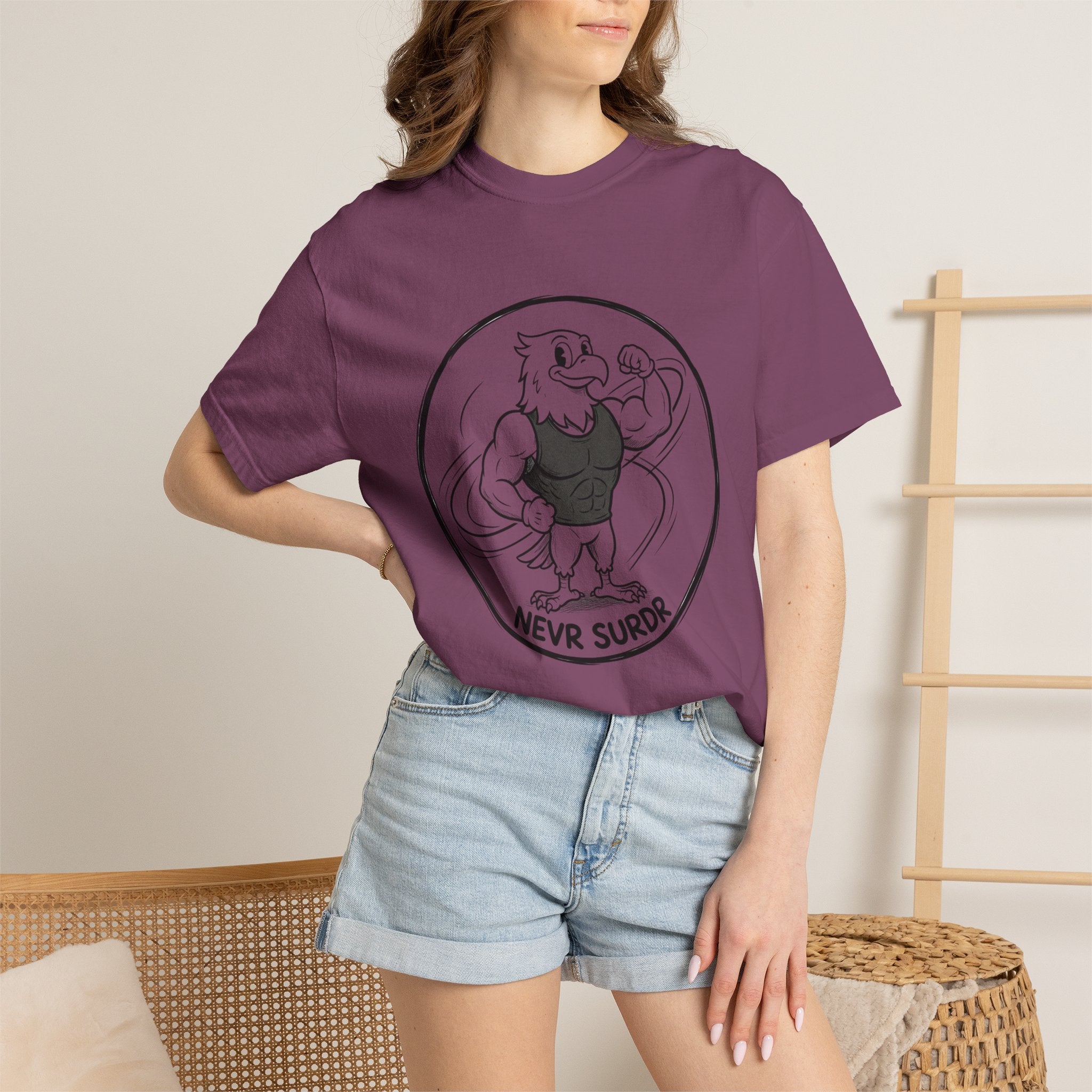 Eagle Strength T-Shirt — 'NEVR SURDR' Retro Athletic Graphic Tee