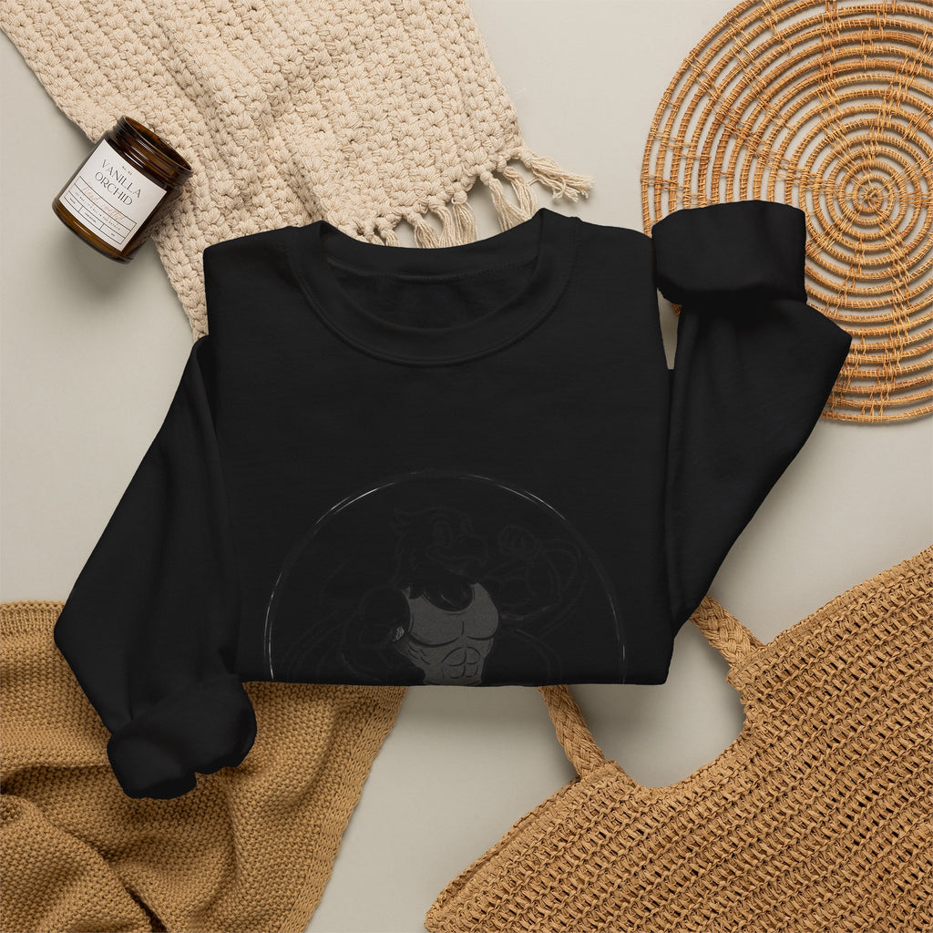 Crewneck Sweatshirt — 'Nevr Surrd' Vintage Strongman Graphic