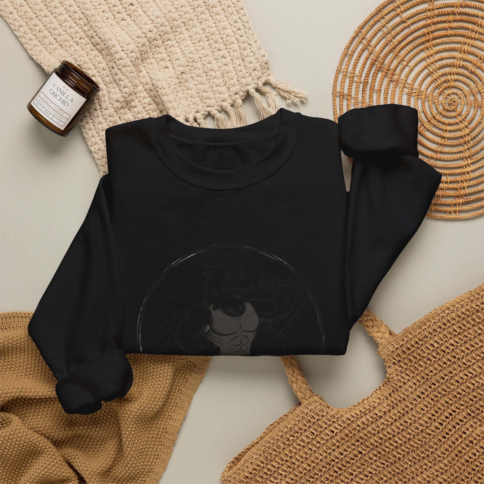 Crewneck Sweatshirt — 'Nevr Surrd' Vintage Strongman Graphic